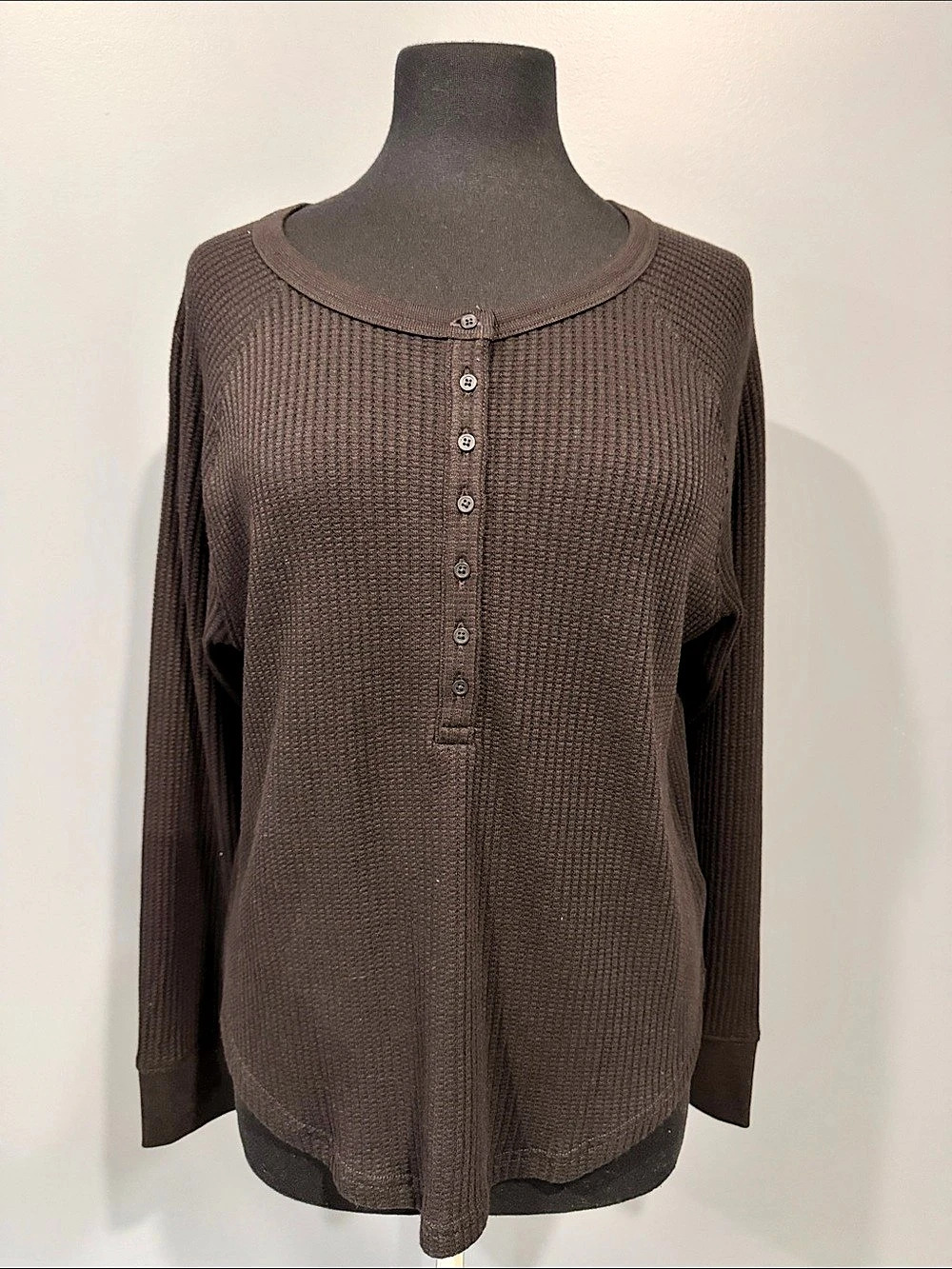Gap Waffle Raglan Henley T-Shirt Brown Small